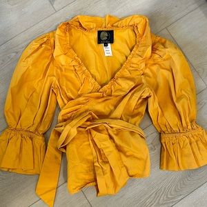 Ruffle 3/4 Puff Sleeve Wrap Blouse